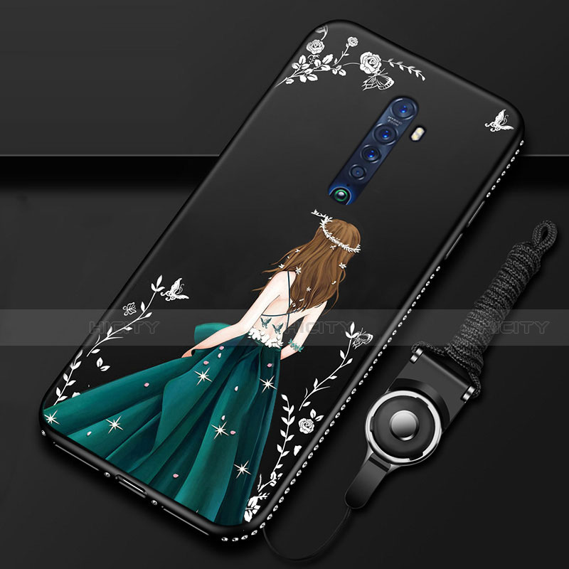 Coque Silicone Dos de Fille Souple Couleur Unie Etui Housse pour Oppo Reno2 Noir Plus