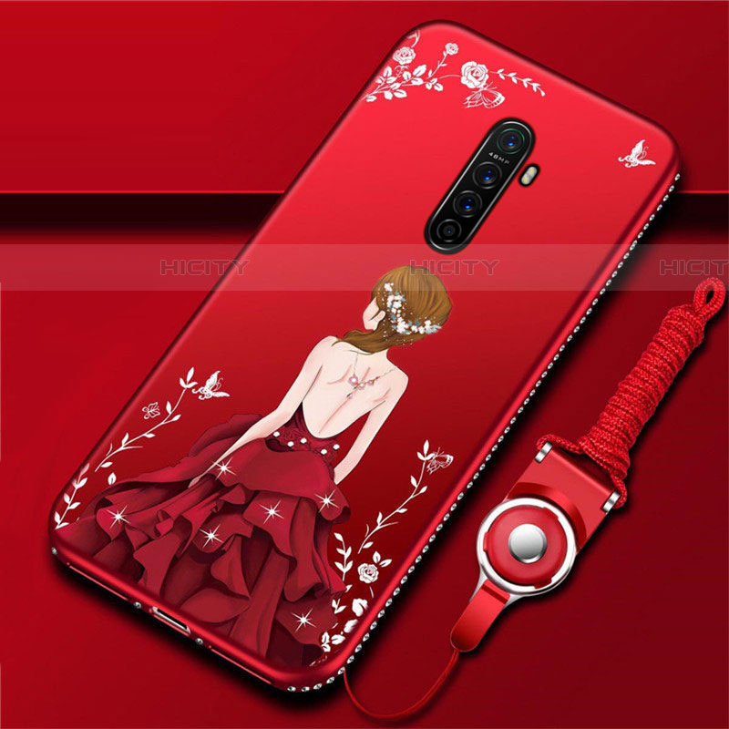 Coque Silicone Dos de Fille Souple Couleur Unie Etui Housse pour Realme X2 Pro Rouge Plus