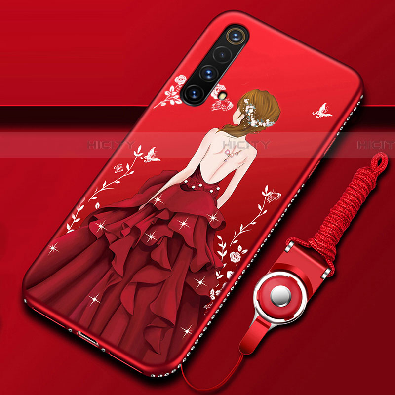 Coque Silicone Dos de Fille Souple Couleur Unie Etui Housse pour Realme X50 5G Rouge Plus