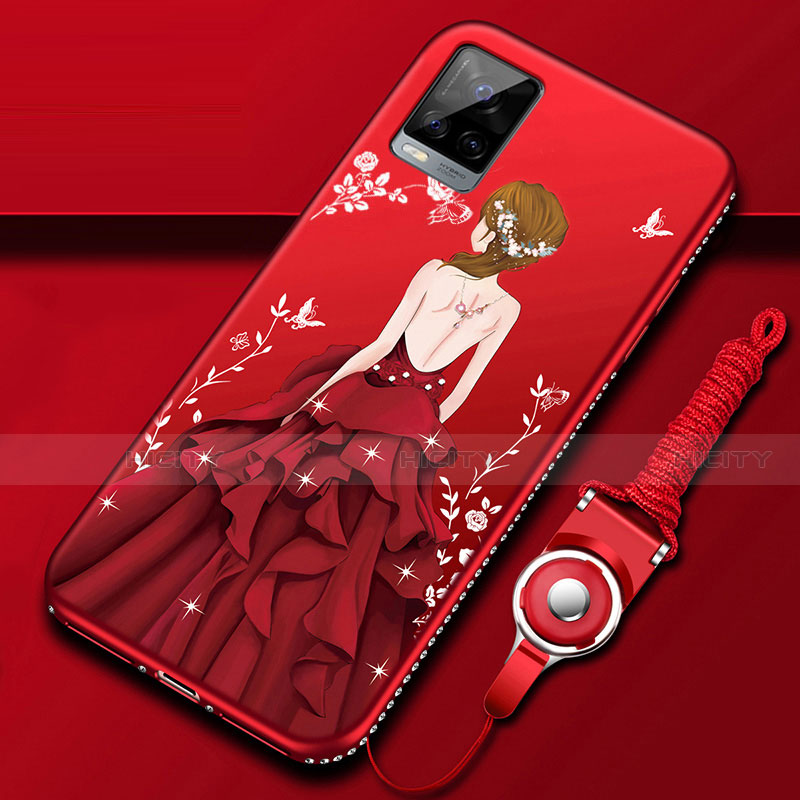 Coque Silicone Dos de Fille Souple Couleur Unie Etui Housse pour Vivo V20 Pro 5G Rouge Plus