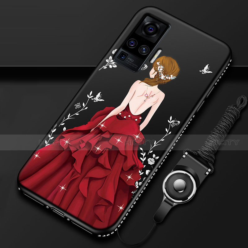 Coque Silicone Dos de Fille Souple Couleur Unie Etui Housse pour Vivo X51 5G Rouge et Noir Plus