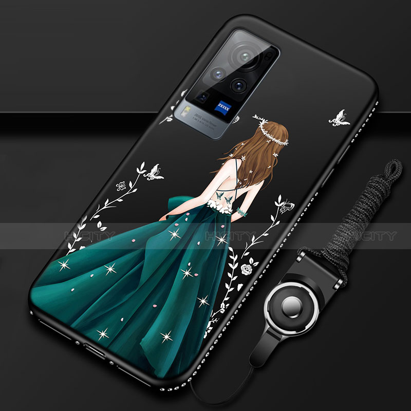 Coque Silicone Dos de Fille Souple Couleur Unie Etui Housse pour Vivo X60 Pro 5G Noir Plus