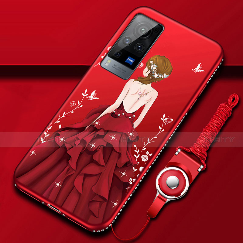 Coque Silicone Dos de Fille Souple Couleur Unie Etui Housse pour Vivo X60 Pro 5G Rouge Plus