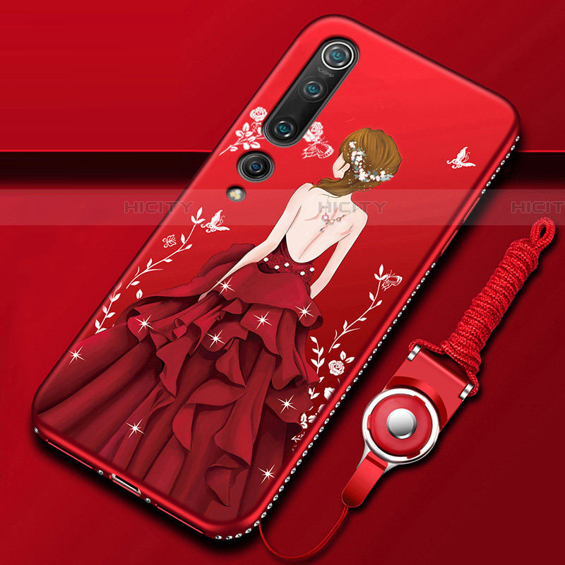 Coque Silicone Dos de Fille Souple Couleur Unie Etui Housse pour Xiaomi Mi 10 Rouge Plus