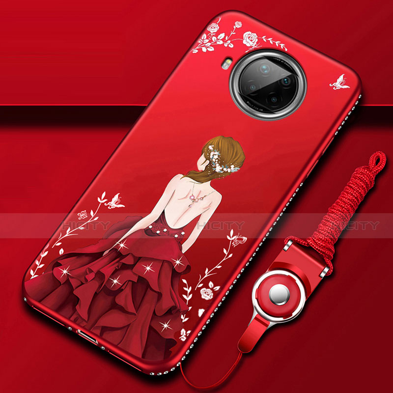 Coque Silicone Dos de Fille Souple Couleur Unie Etui Housse pour Xiaomi Mi 10i 5G Rouge Plus