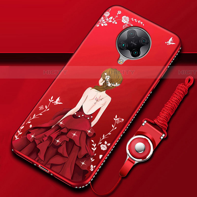 Coque Silicone Dos de Fille Souple Couleur Unie Etui Housse pour Xiaomi Poco F2 Pro Rouge Plus