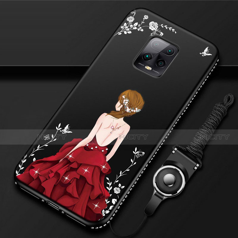 Coque Silicone Dos de Fille Souple Couleur Unie Etui Housse pour Xiaomi Redmi 10X Pro 5G Rouge et Noir Plus