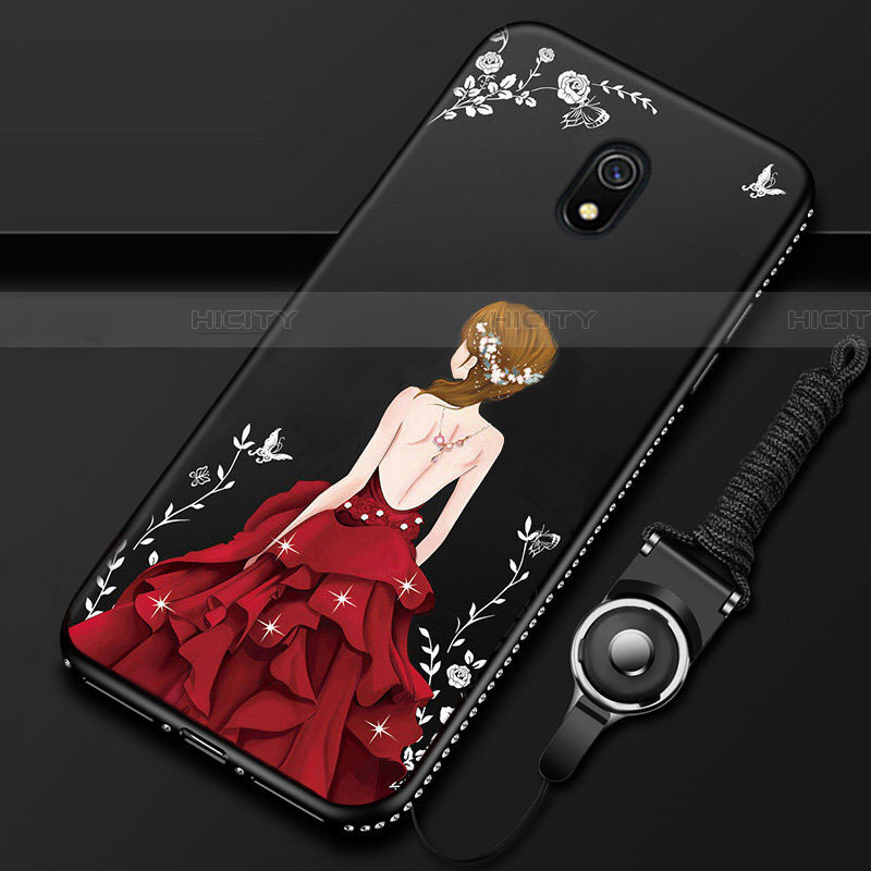 Coque Silicone Dos de Fille Souple Couleur Unie Etui Housse pour Xiaomi Redmi 8A Rouge et Noir Plus