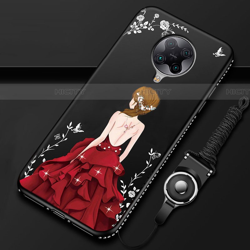 Coque Silicone Dos de Fille Souple Couleur Unie Etui Housse pour Xiaomi Redmi K30 Pro 5G Rouge et Noir Plus