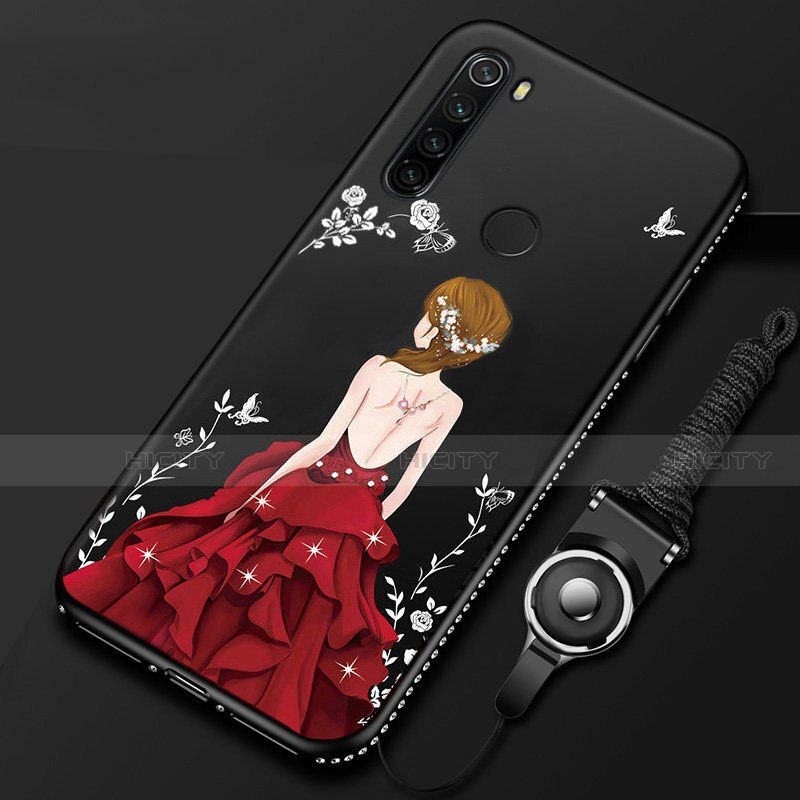 Coque Silicone Dos de Fille Souple Couleur Unie Etui Housse pour Xiaomi Redmi Note 8 (2021) Rouge et Noir Plus