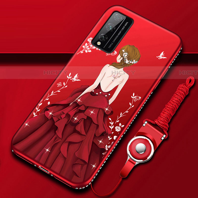 Coque Silicone Dos de Fille Souple Couleur Unie Etui Housse S01 pour Huawei Honor Play4T Pro Rouge Plus