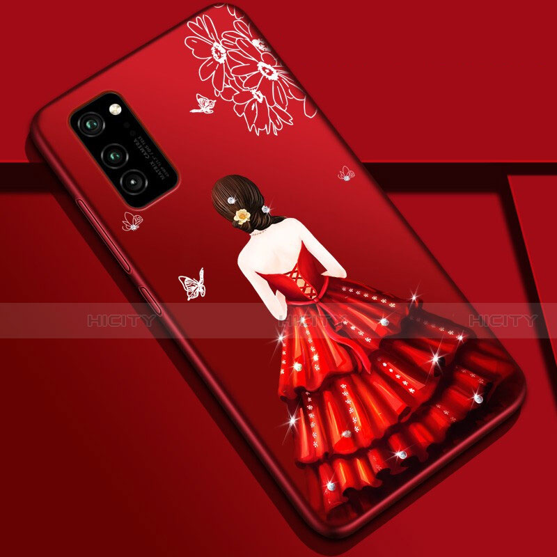 Coque Silicone Dos de Fille Souple Couleur Unie Etui Housse S01 pour Huawei Honor V30 Pro 5G Rouge Plus