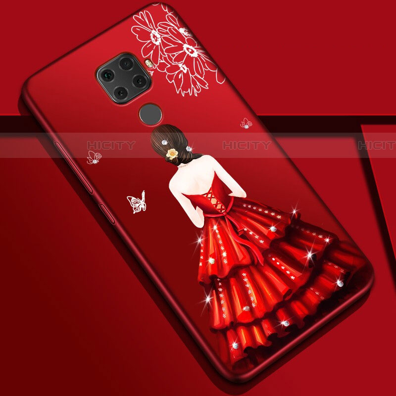 Coque Silicone Dos de Fille Souple Couleur Unie Etui Housse S01 pour Huawei Mate 30 Lite Rouge Plus