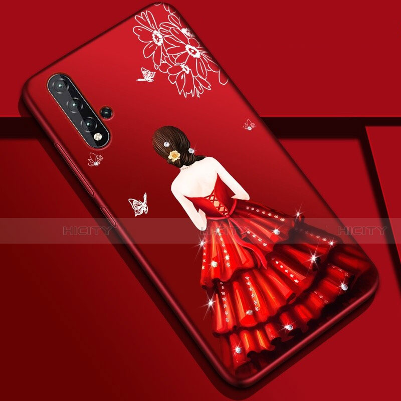 Coque Silicone Dos de Fille Souple Couleur Unie Etui Housse S01 pour Huawei Nova 5 Pro Rouge Plus