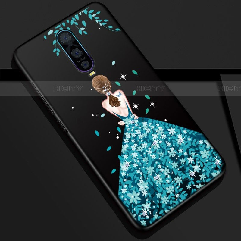 Coque Silicone Dos de Fille Souple Couleur Unie Etui Housse S01 pour Oppo RX17 Pro Bleu Plus