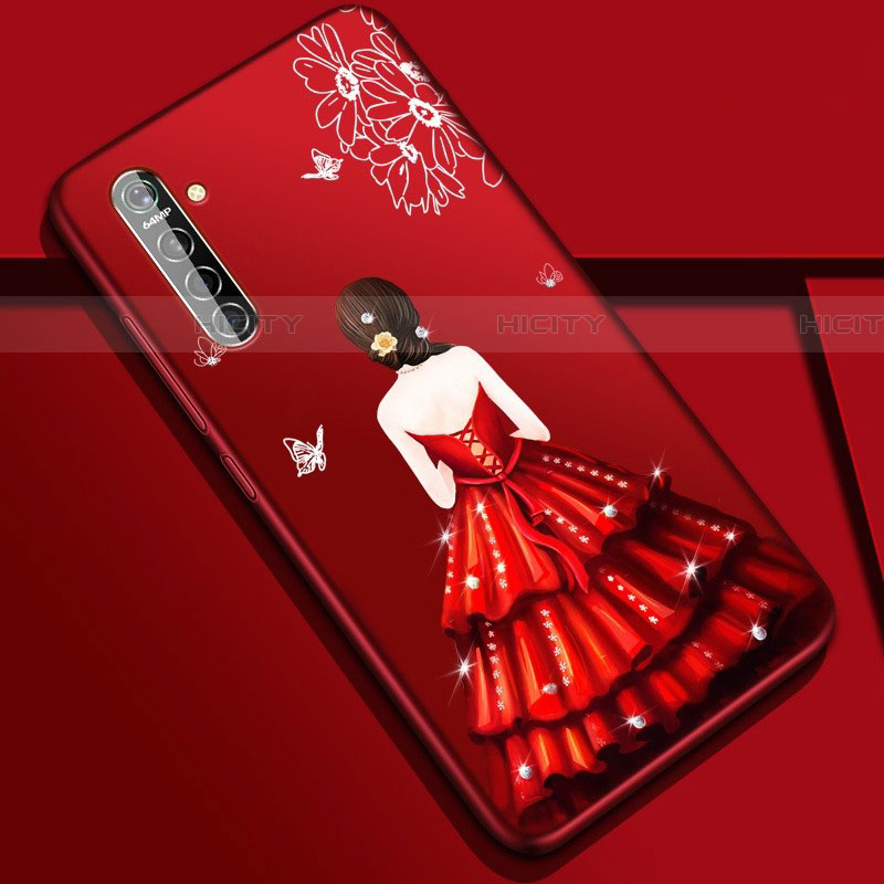 Coque Silicone Dos de Fille Souple Couleur Unie Etui Housse S01 pour Realme XT Rouge Plus