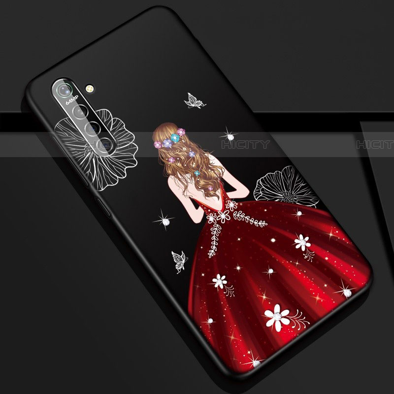 Coque Silicone Dos de Fille Souple Couleur Unie Etui Housse S01 pour Realme XT Rouge et Noir Plus