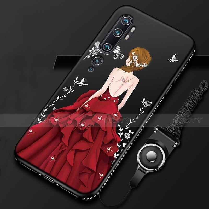 Coque Silicone Dos de Fille Souple Couleur Unie Etui Housse S01 pour Xiaomi Mi Note 10 Pro Rouge et Noir Plus