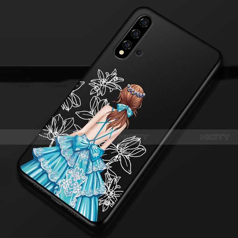 Coque Silicone Dos de Fille Souple Couleur Unie Etui Housse S02 pour Huawei Nova 5 Pro Bleu Plus