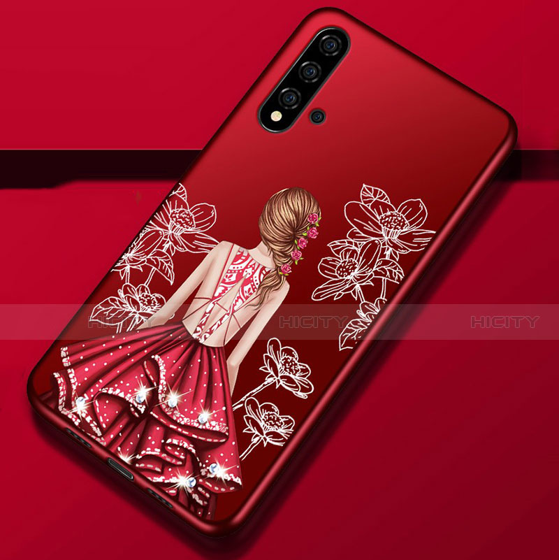 Coque Silicone Dos de Fille Souple Couleur Unie Etui Housse S02 pour Huawei Nova 5 Pro Rouge Plus