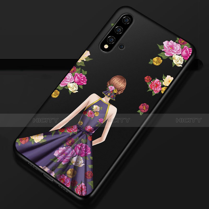 Coque Silicone Dos de Fille Souple Couleur Unie Etui Housse S02 pour Huawei Nova 5 Pro Violet et Noir Plus