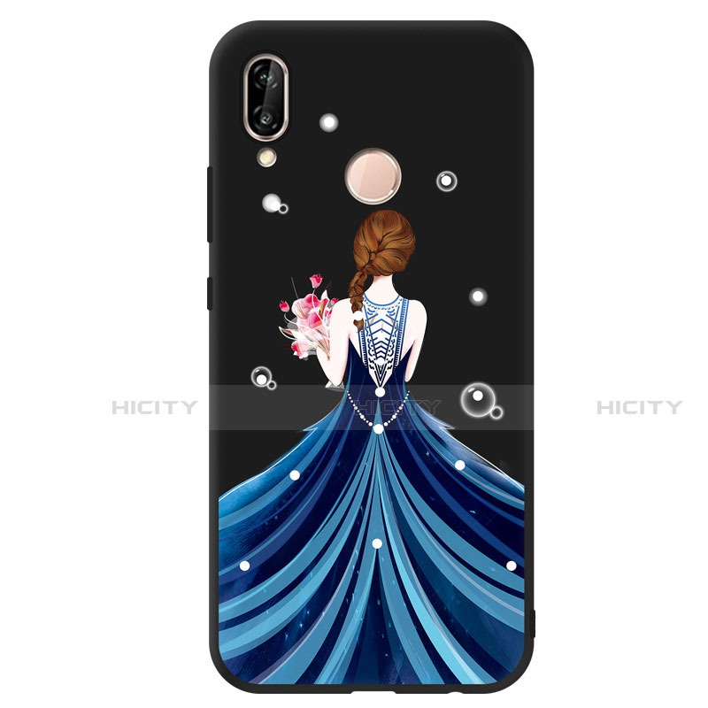 Coque Silicone Dos de Fille Souple Couleur Unie Housse Etui pour Huawei Nova 3e Bleu Plus