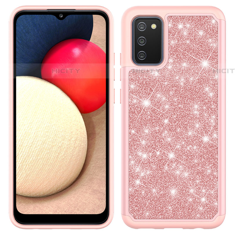 Coque Silicone et Plastique Housse Etui Protection Integrale 360 Degres Bling-Bling JX1 pour Samsung Galaxy A03s Or Rose Plus