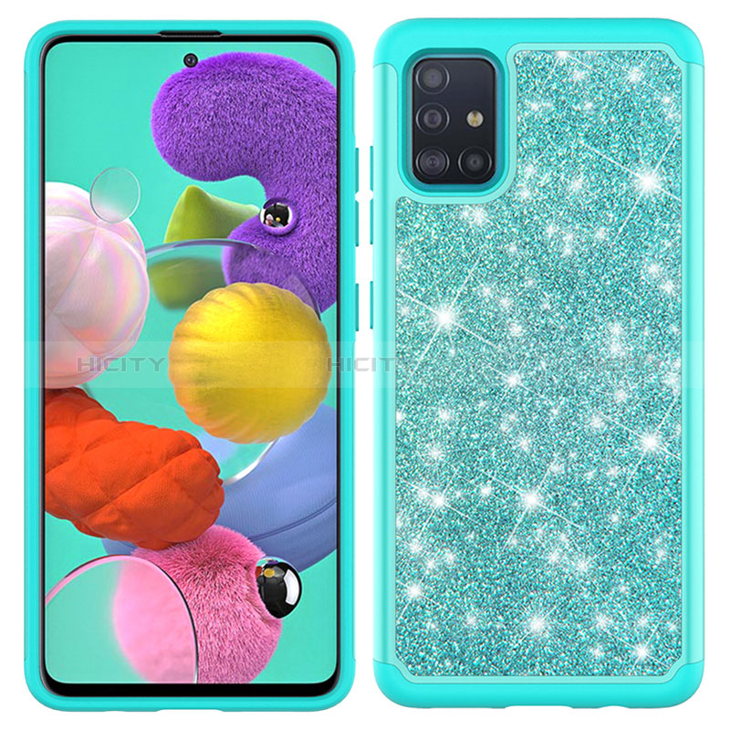 Coque Silicone et Plastique Housse Etui Protection Integrale 360 Degres Bling-Bling JX1 pour Samsung Galaxy A51 4G Cyan Plus