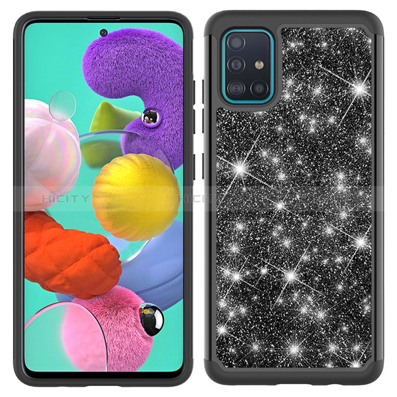 Coque Silicone et Plastique Housse Etui Protection Integrale 360 Degres Bling-Bling JX1 pour Samsung Galaxy A51 5G Noir Plus