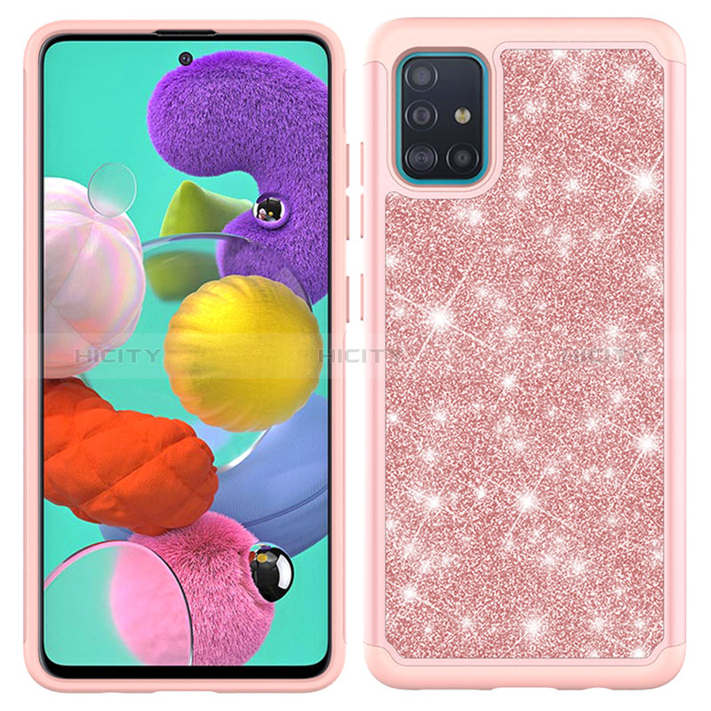 Coque Silicone et Plastique Housse Etui Protection Integrale 360 Degres Bling-Bling JX1 pour Samsung Galaxy A51 5G Or Rose Plus