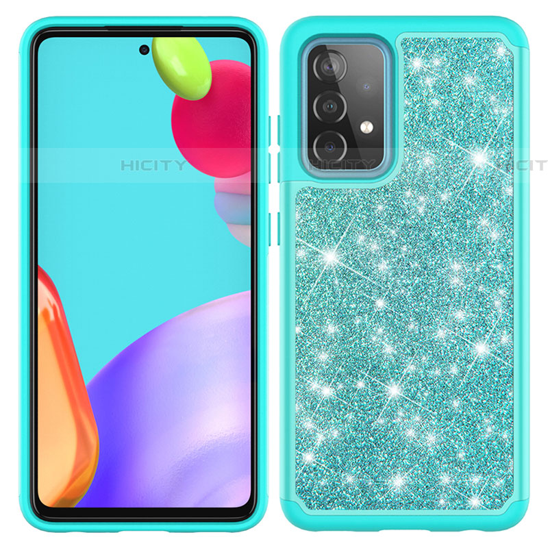 Coque Silicone et Plastique Housse Etui Protection Integrale 360 Degres Bling-Bling JX1 pour Samsung Galaxy A52 4G Cyan Plus