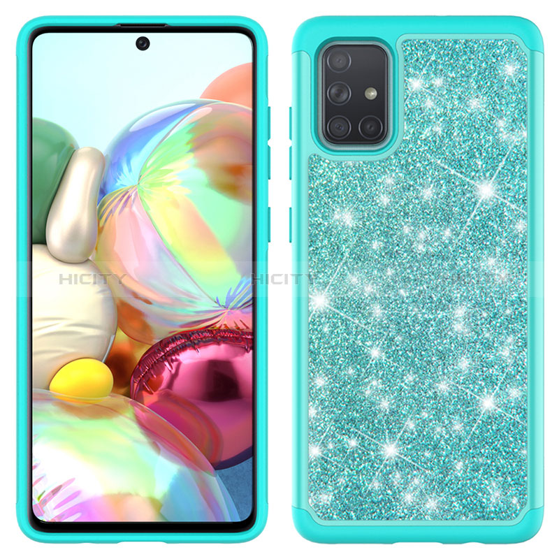 Coque Silicone et Plastique Housse Etui Protection Integrale 360 Degres Bling-Bling JX1 pour Samsung Galaxy A71 4G A715 Cyan Plus