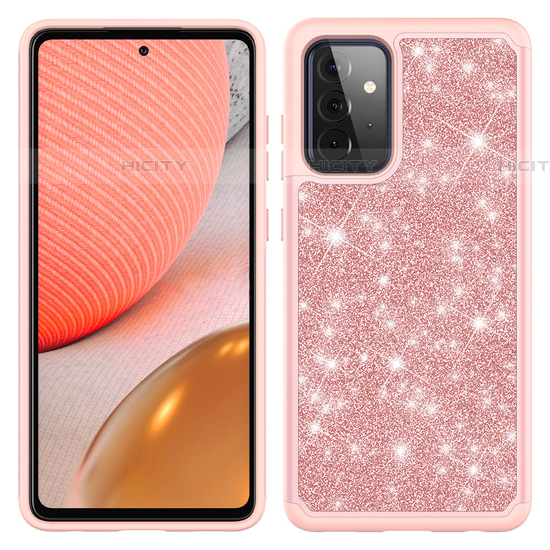 Coque Silicone et Plastique Housse Etui Protection Integrale 360 Degres Bling-Bling JX1 pour Samsung Galaxy A72 5G Or Rose Plus