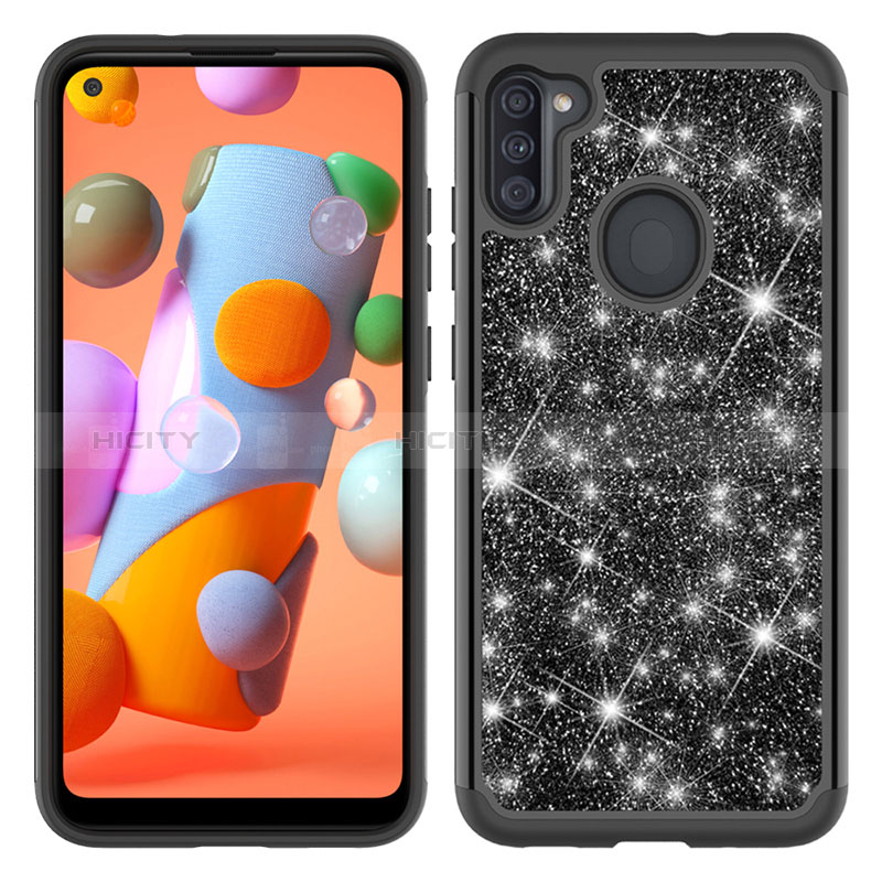 Coque Silicone et Plastique Housse Etui Protection Integrale 360 Degres Bling-Bling JX1 pour Samsung Galaxy M11 Noir Plus