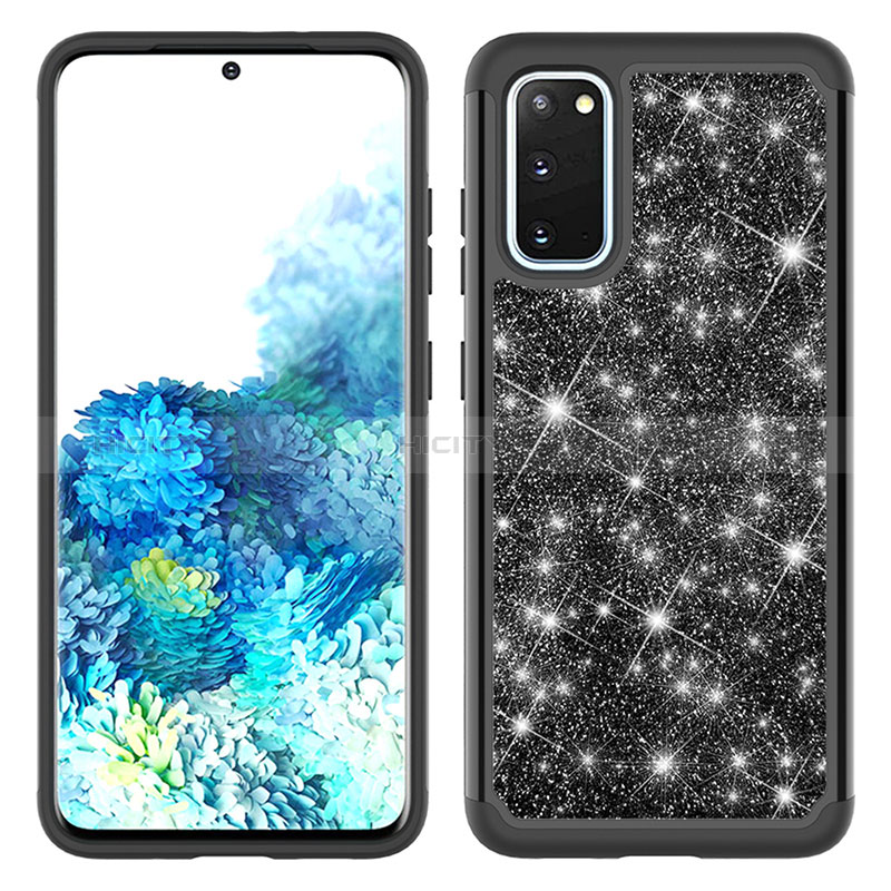 Coque Silicone et Plastique Housse Etui Protection Integrale 360 Degres Bling-Bling JX1 pour Samsung Galaxy S20 5G Noir Plus