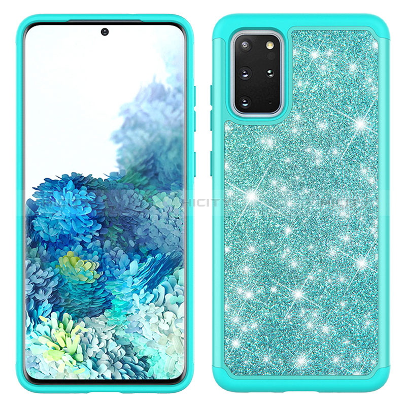 Coque Silicone et Plastique Housse Etui Protection Integrale 360 Degres Bling-Bling JX1 pour Samsung Galaxy S20 Plus 5G Cyan Plus