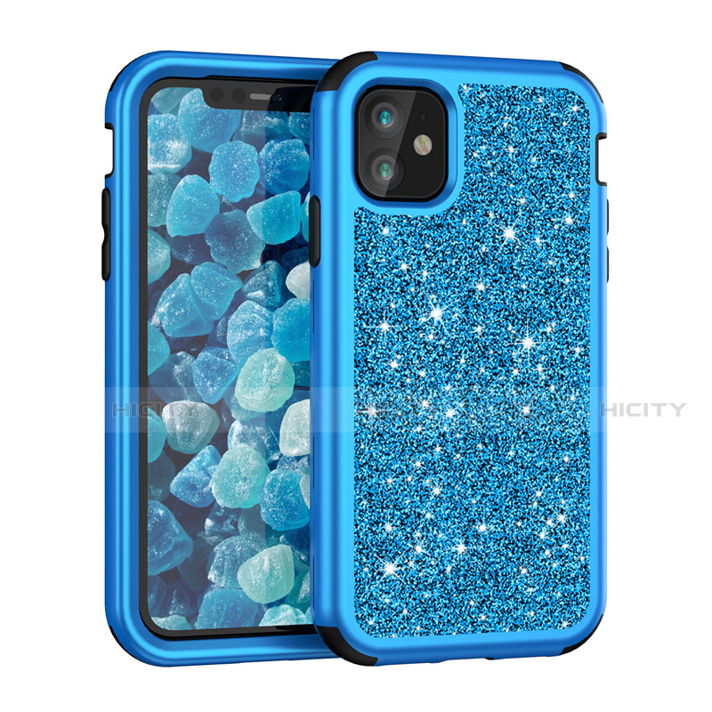 Coque Silicone et Plastique Housse Etui Protection Integrale 360 Degres Bling-Bling pour Apple iPhone 11 Bleu Plus