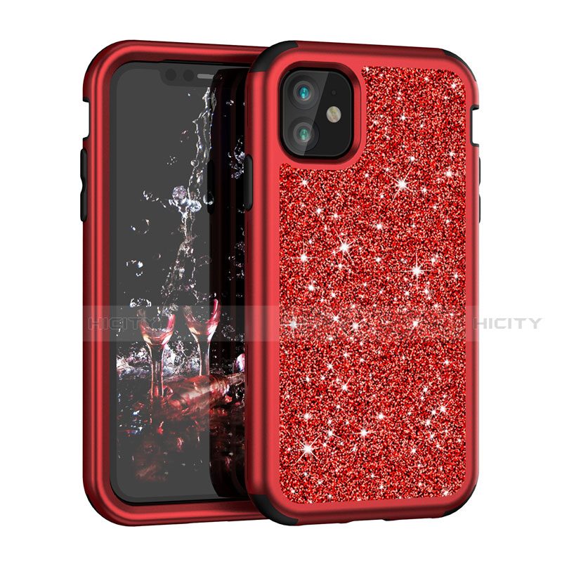 Coque Silicone et Plastique Housse Etui Protection Integrale 360 Degres Bling-Bling pour Apple iPhone 11 Rouge Plus