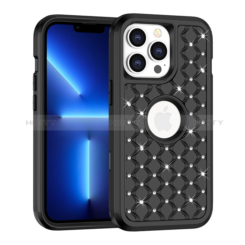 Coque Silicone et Plastique Housse Etui Protection Integrale 360 Degres Bling-Bling pour Apple iPhone 13 Pro Max Noir Plus