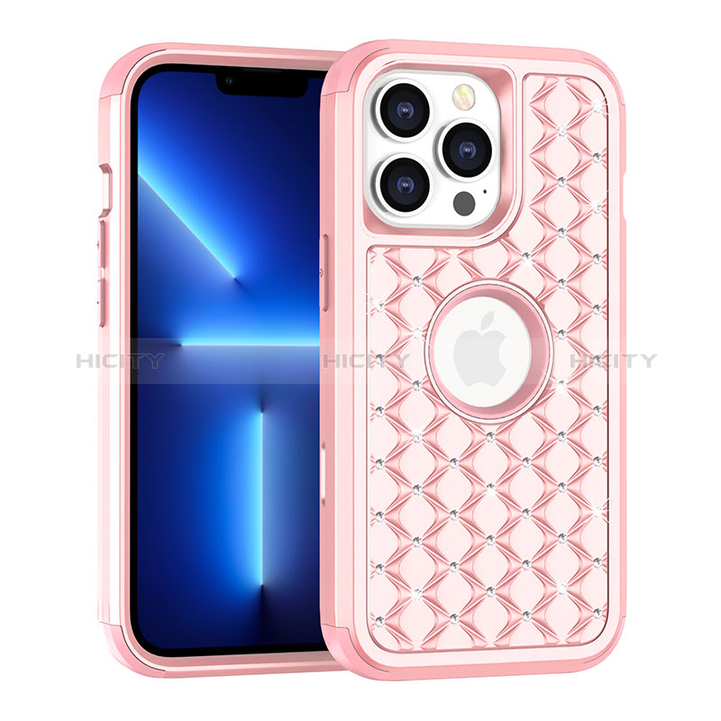 Coque Silicone et Plastique Housse Etui Protection Integrale 360 Degres Bling-Bling pour Apple iPhone 13 Pro Or Rose Plus