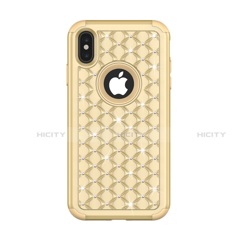 Coque Silicone et Plastique Housse Etui Protection Integrale 360 Degres Bling-Bling pour Apple iPhone X Or Plus