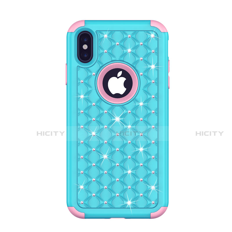 Coque Silicone et Plastique Housse Etui Protection Integrale 360 Degres Bling-Bling pour Apple iPhone Xs Plus