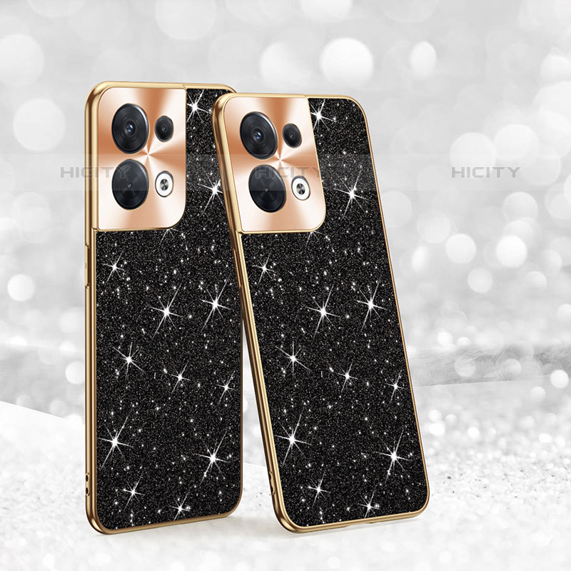 Coque Silicone et Plastique Housse Etui Protection Integrale 360 Degres Bling-Bling pour Oppo Reno9 5G Noir Plus