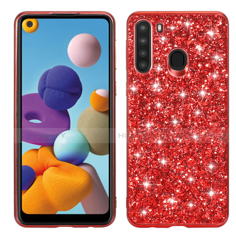 Coque Silicone et Plastique Housse Etui Protection Integrale 360 Degres Bling-Bling pour Samsung Galaxy A21 Rouge Plus