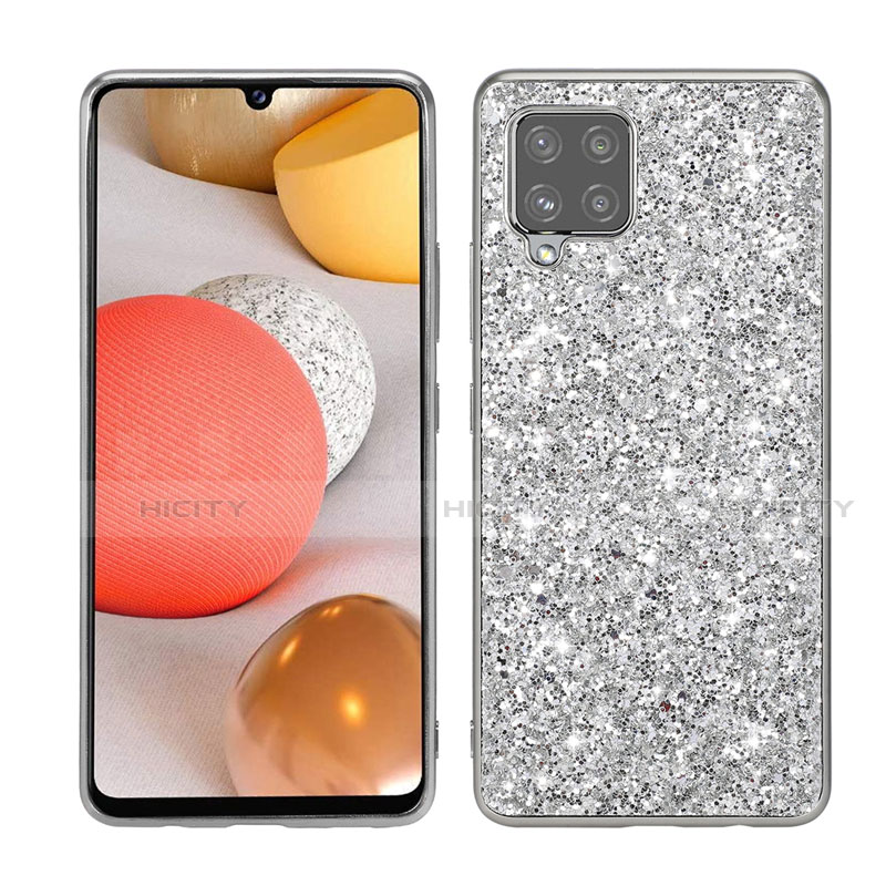 Coque Silicone et Plastique Housse Etui Protection Integrale 360 Degres Bling-Bling pour Samsung Galaxy A42 5G Argent Plus