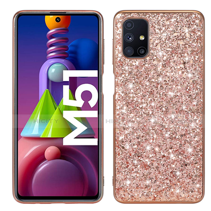 Coque Silicone et Plastique Housse Etui Protection Integrale 360 Degres Bling-Bling pour Samsung Galaxy M51 Or Rose Plus