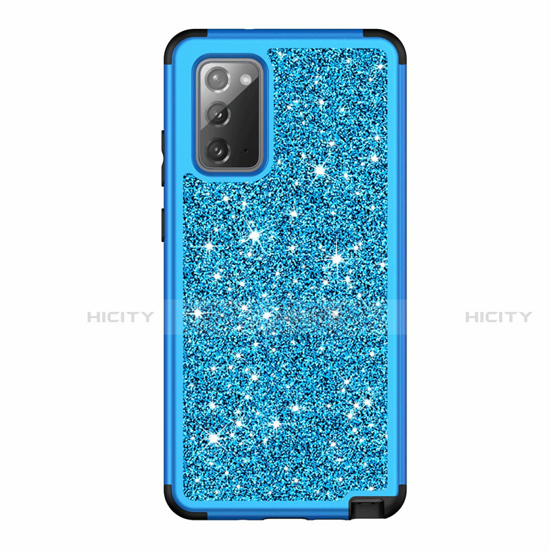 Coque Silicone et Plastique Housse Etui Protection Integrale 360 Degres Bling-Bling pour Samsung Galaxy Note 20 5G Bleu Ciel Plus