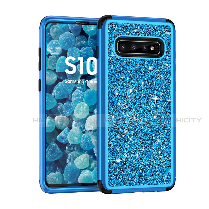 Coque Silicone et Plastique Housse Etui Protection Integrale 360 Degres Bling-Bling pour Samsung Galaxy S10 5G Bleu Plus