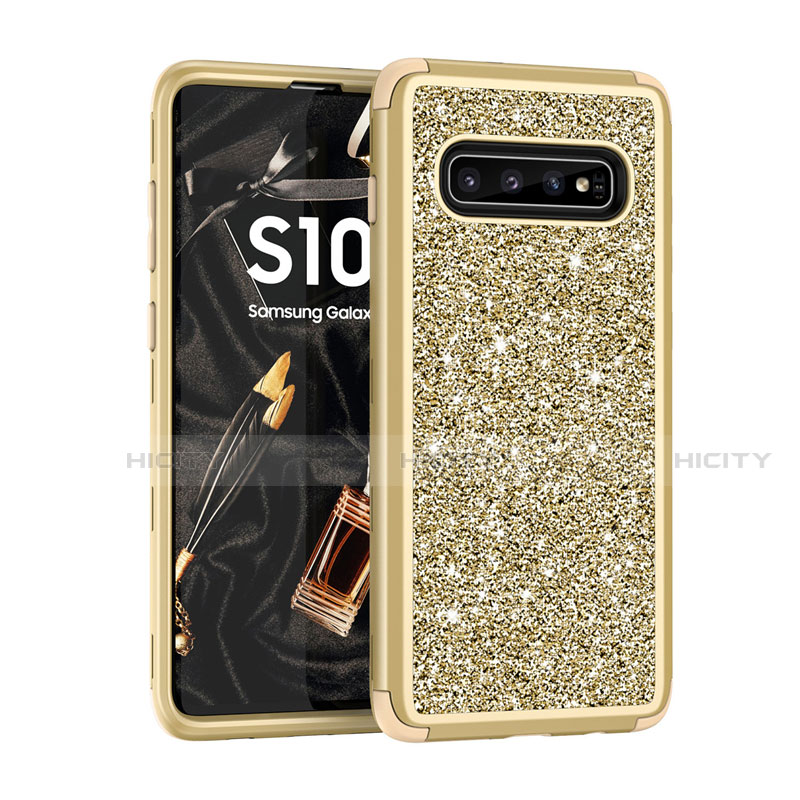 Coque Silicone et Plastique Housse Etui Protection Integrale 360 Degres Bling-Bling pour Samsung Galaxy S10 5G Or Plus