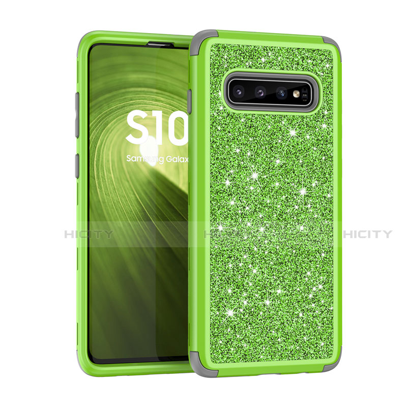 Coque Silicone et Plastique Housse Etui Protection Integrale 360 Degres Bling-Bling pour Samsung Galaxy S10 5G Vert Plus